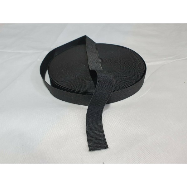 Black Elastic Soft corded flat elastic - 25mm wide