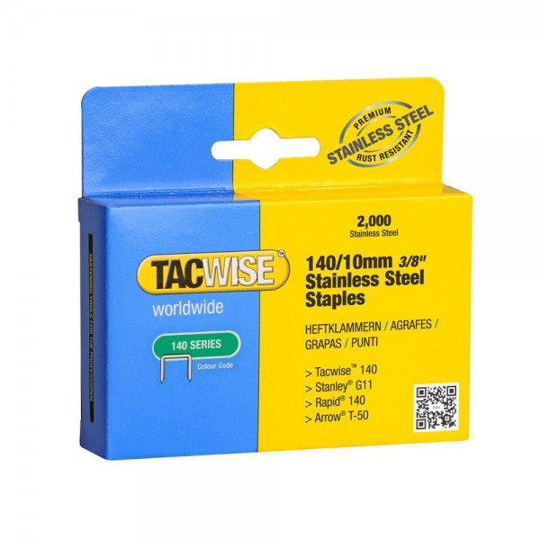 Tacwise 140/10mm Staples - 2000 Pack Stainless Steel