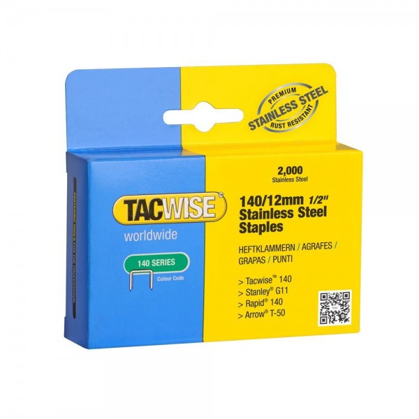 Tacwise 140/12mm Staples - 2000 Pack Stainless Steel
